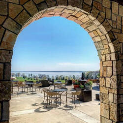 photo of Mari Vinyard's outside patio overlooking the bay
